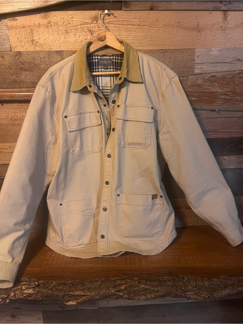 L.L. Bean Tan Canvas Field Jacket with Olive Corduroy Collar